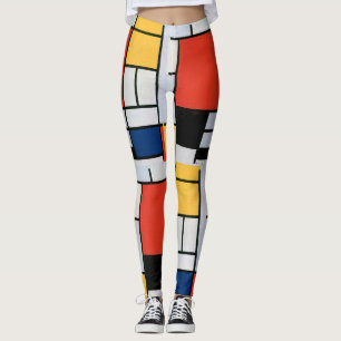 Legging Impressão da Composição de Piet Mondrian Vermelho