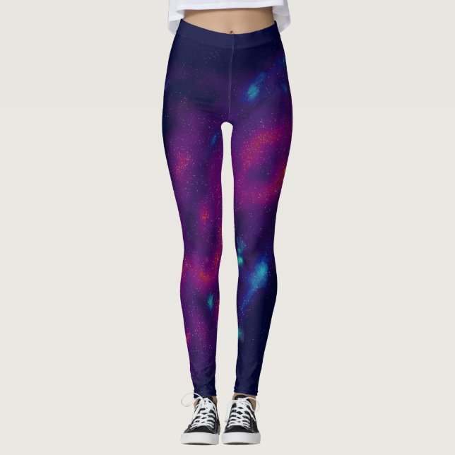 Legging Impressão da Galáxia Roxa e Azul (Frente)
