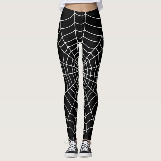 Legging Impressão da Web de Aranha Branca e Preta do Hallo (Frente)