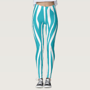 Legging Impressão da zebra de turquesa