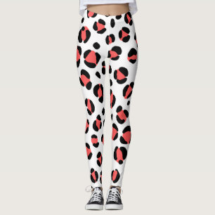 Legging Impressão de Animais do Leopardo Branco Negro Verm
