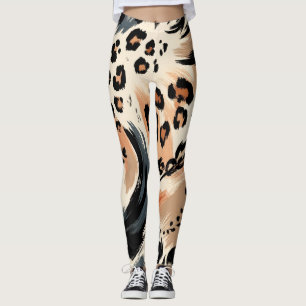 Legging Impressão de Animal Exótico Pintado Abstrato Leopa