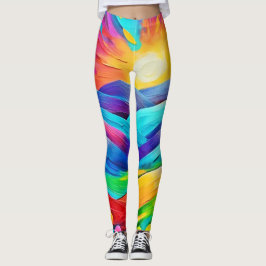 Legging Impressão de Arte de Montanha Sunset vibrante