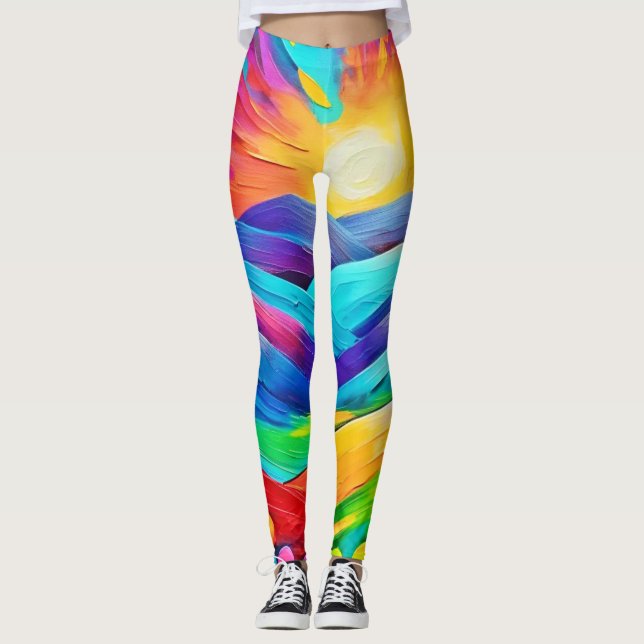Legging Impressão de Arte de Montanha Sunset vibrante (Frente)