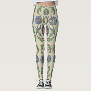 Legging Impressão de Arte Floral Geométrica Azul Vermelha