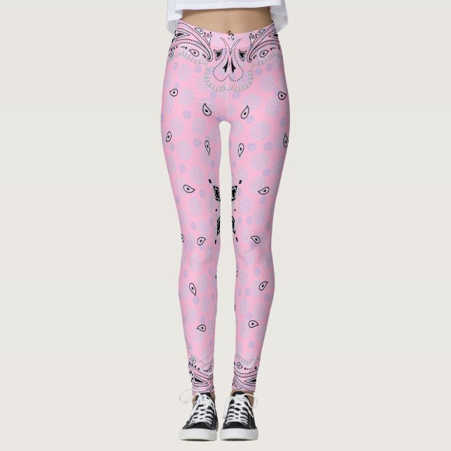 Legging Impressão de Bandana Rosa-Rosa-Paisley Ocidental (Frente)