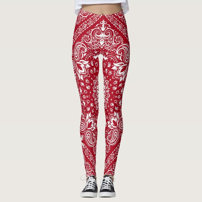 Legging Impressão de Bandana Vermelha e Branca (Frente)