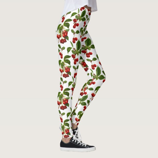 Legging Impressão de Cerejas Botânicas Vintage em Branco (Direita)