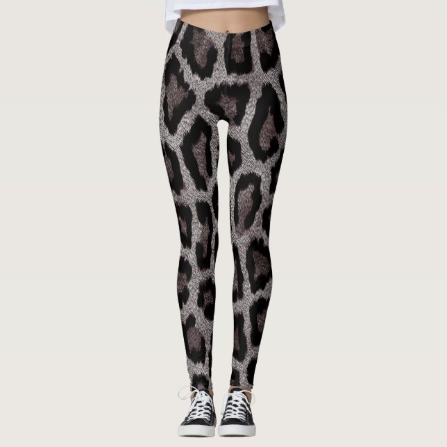 Legging Impressão de Cinzas pretas de leopardo-negro (Frente)