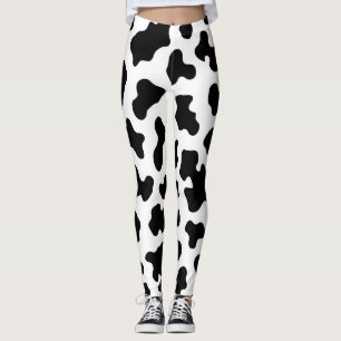 Legging Impressão de Couro de Vaca Preto e Branco