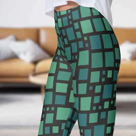 Legging Impressão de Cubismo Verde Negrito