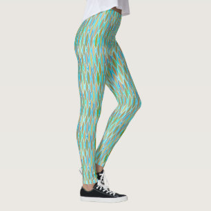 Legging Impressão de Fita do Século médio, Turquesa e Tan