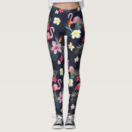 Legging Impressão de Flamingo Tropical, Flores Botânicas E