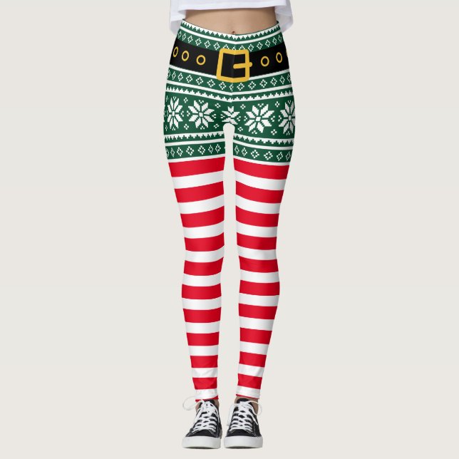 Legging impressão de floco de neve vermelho e verde (Frente)