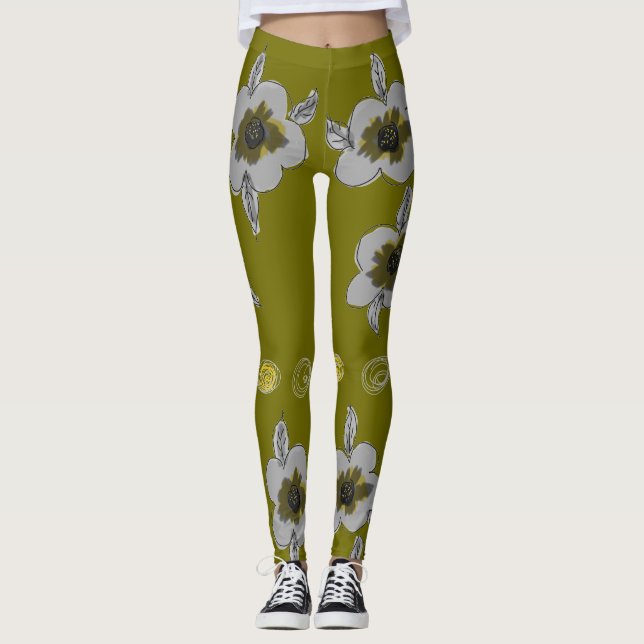 Legging Impressão de flor de azeitona (Frente)