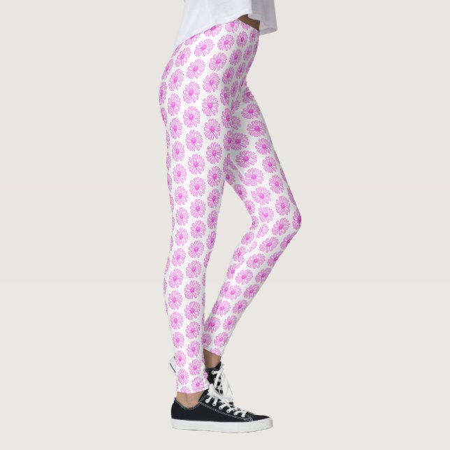 Legging Impressão de Flor de Margarida Ultra-Rosa, Hippie  (Direita)