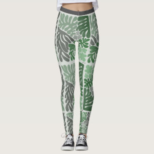 Legging Impressão de folha de Cinza verde e botânico
