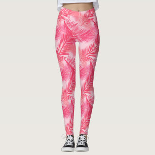 Legging Impressão de folha de palma, coral, pêssego e rosa