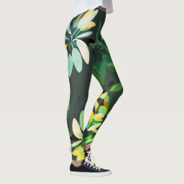 Legging Impressão de Folhagem Verde Brilhante com Estilo d