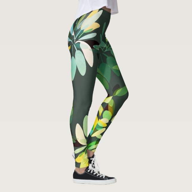 Legging Impressão de Folhagem Verde Brilhante com Estilo d (Direita)