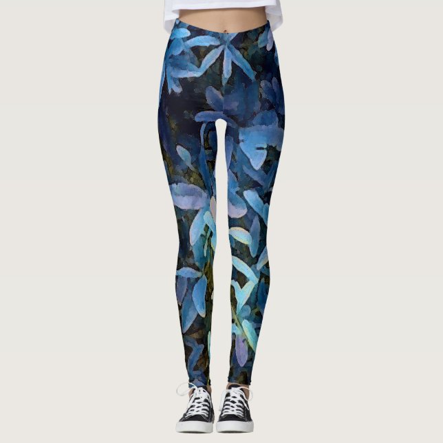 Legging Impressão de Folhas Azuis (Frente)