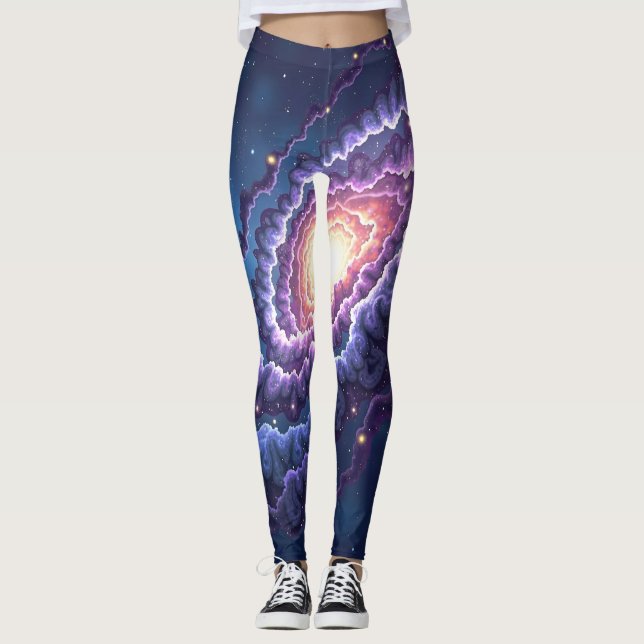 Legging Impressão de galáxia cósmica com púrpura e azul (Frente)