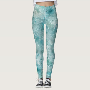 Legging Impressão de Geodo de Cristal Aqua. A beleza do oc