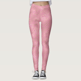 Legging Impressão de Glam Leopardo Dourado Rosa-Rosa