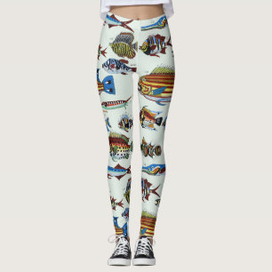 Legging Impressão de História Natural de Peixes Exóticos C