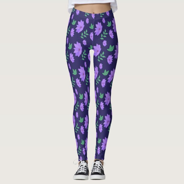 Legging Impressão de jardim floral roxo (Frente)