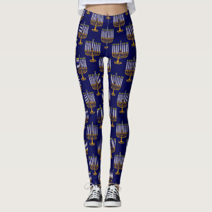 Legging impressão de judeus menorah hanukkah azul