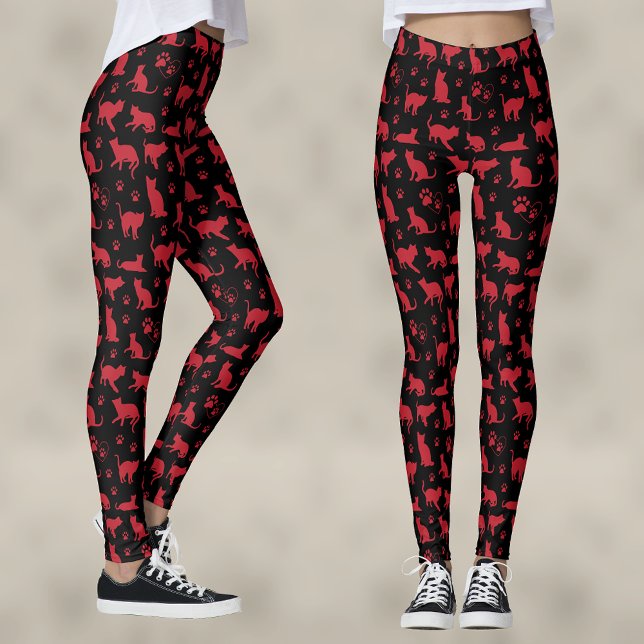 Legging Impressão de Kitten Preto e Vermelho com Pinças de (Criador carregado)
