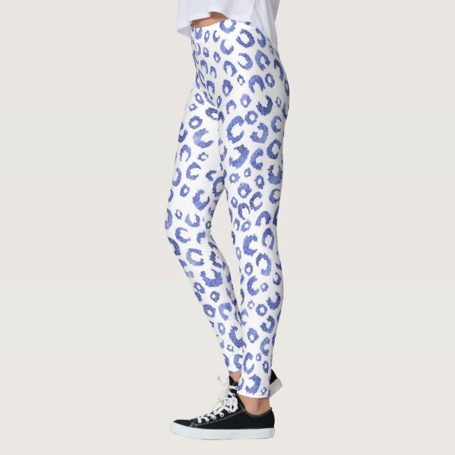 Legging Impressão de Leopardo Azul Branco (Esquerda)
