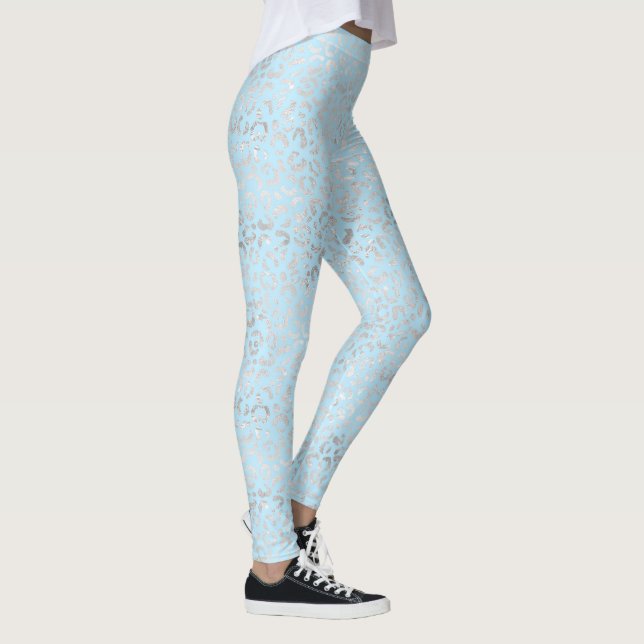 Legging Impressão de Leopardo Azul-Pálido e Prateado (Direita)