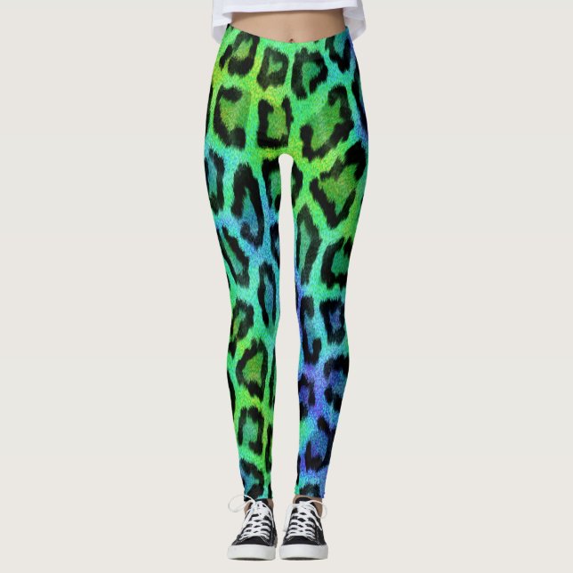 Legging Impressão de Leopardo Azul Verde (Frente)