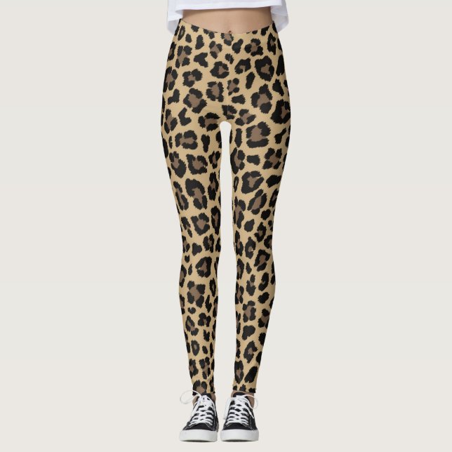 Legging Impressão de Leopardo Castanho Quebra (Frente)