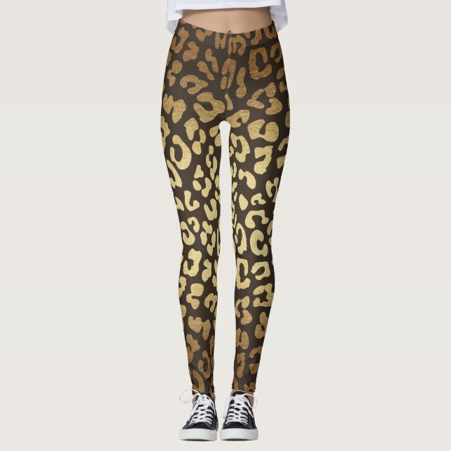Legging Impressão de leopardo chita peles de animais ouro  (Frente)