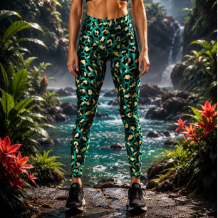 Legging Impressão de leopardo em azul-petróleo e dourado