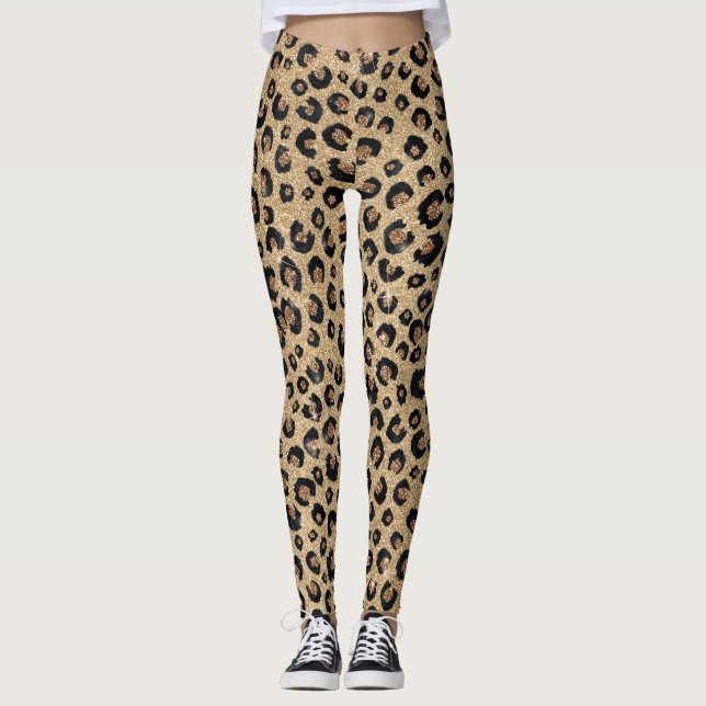 Legging Impressão de Leopardo Negro brilhante Dourado Eleg (Frente)