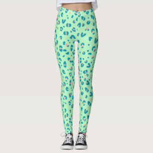 Legging impressão de leopardo onça azul e rosa