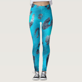 Legging Impressão de Leopardo Prata e Azul com Visual Bril