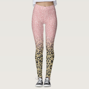 Legging Impressão de Leopardo Preto Glitter Dourado Elega