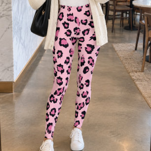 Legging Impressão de leopardo preto rosa pastel