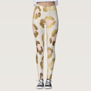 Legging Impressão de leopardo rosa pastel e dourado Chic A