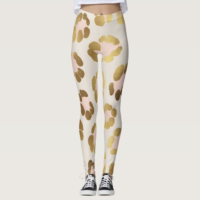 Legging Impressão de leopardo rosa pastel e dourado Chic A (Frente)