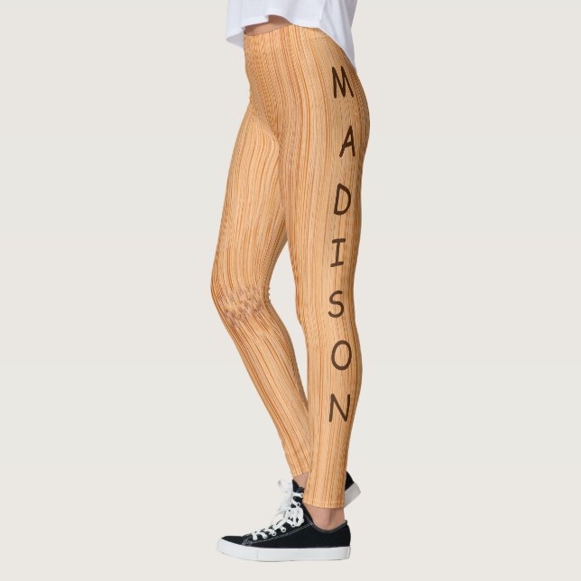 Legging impressão de madeira de bambu-castanho-claro legal (Esquerda)