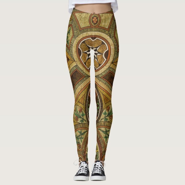 Legging Impressão de madeira decorativa antiga (Frente)