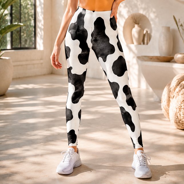 Legging Impressão de Manchas de Vaca em Aquarela Rústica (Criador carregado)