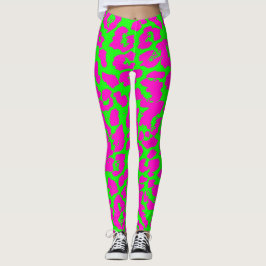 Legging Impressão de néon colorido do leopardo