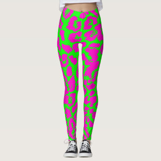Legging Impressão de néon colorido do leopardo